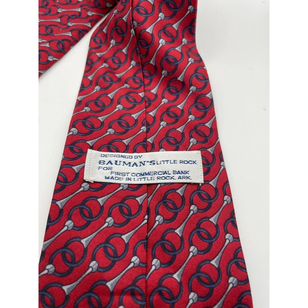 Bauman's Little Rock Red Silk Equestrian Horsebit Tie First Commercial Bank USA